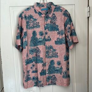 Tori Richard Men’s Hawaiian Short Sleeve Shirt Pink & Blue Resort Ballpoint Par…